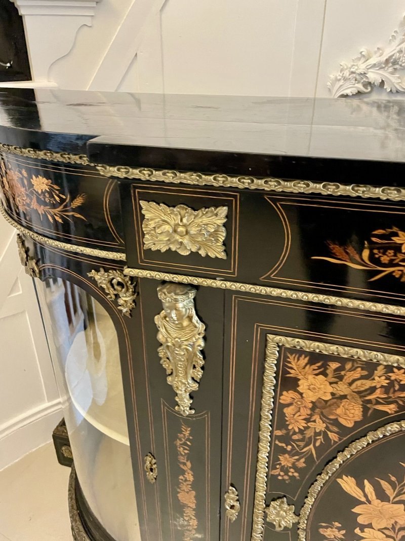 Outstanding Quality Antique Victorian Ebonised and Inlaid Floral Marquetry Credenza/Sideboard - Image 13